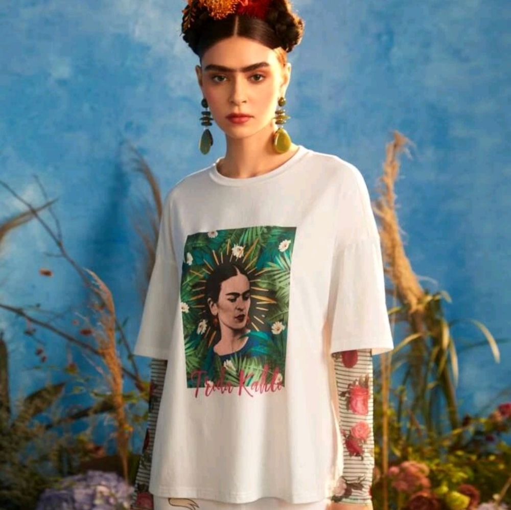 Frida Kahlo X SHEIN Figure & Letter Graphic 2 In 1 Tee
